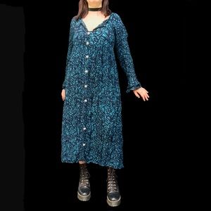 Green and black Long sleeve vintage dress